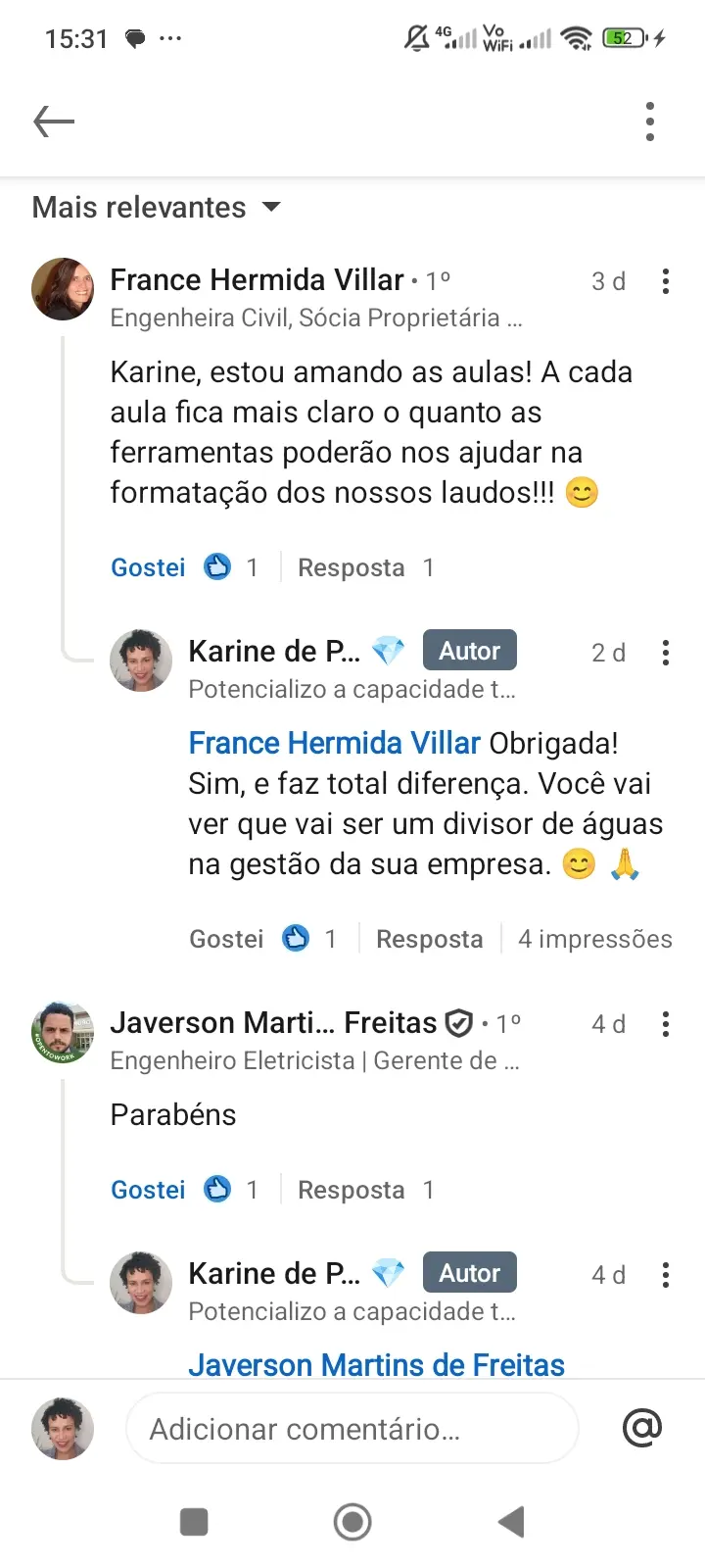Depoimento WhatsApp do dia 1 de abril